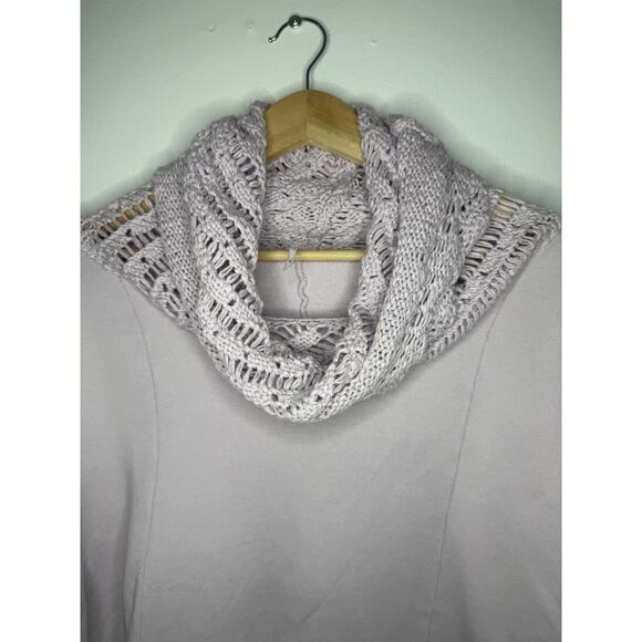 FREE PEOPLE Melody Crochet Swit Lilac Oversized Sweatshirt Small Boho Cozycore - Picture 6 of 13